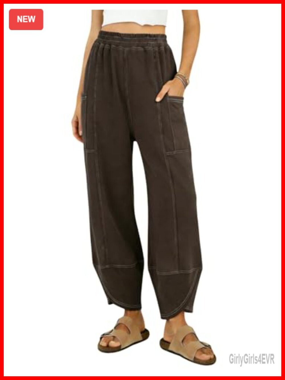 Wide Leg Elastic High Waist Cropped Sweatpants Cotton Polyester Baggy Lounge
